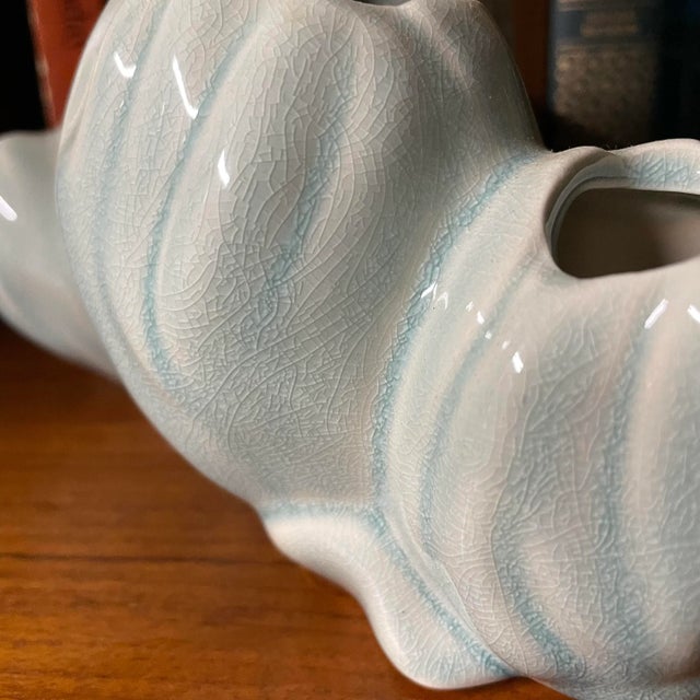 1960s Mid Century Modern Blue Ceramic Coral Flower Ikebana Vase For Sale - Image 5 of 9