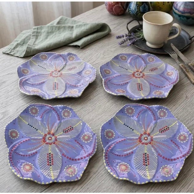 South African Handmade & Hand-Painted Ceramic Serving Plate - Set of 4 For Sale In West Palm - Image 6 of 11