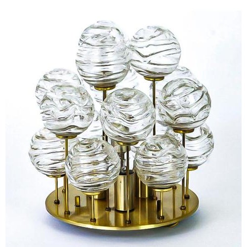 Hollywood Regency 1960s Doria Sputnik Flush Mount Murano 12 Glass Balls & Brass, Germany For Sale - Image 3 of 11