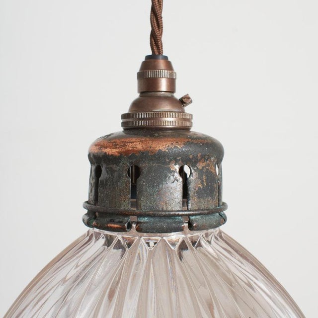 Antique Reclaimed Holophane Glass Pendant Light, 1950s For Sale - Image 6 of 8
