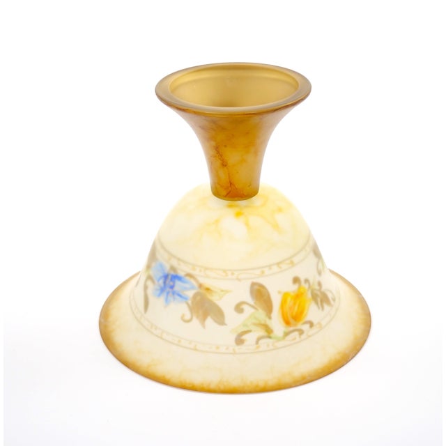Gold Pair of Mid-Century Modern Italian Venetian Art Glass Gilt & Painted Compotes For Sale - Image 8 of 12