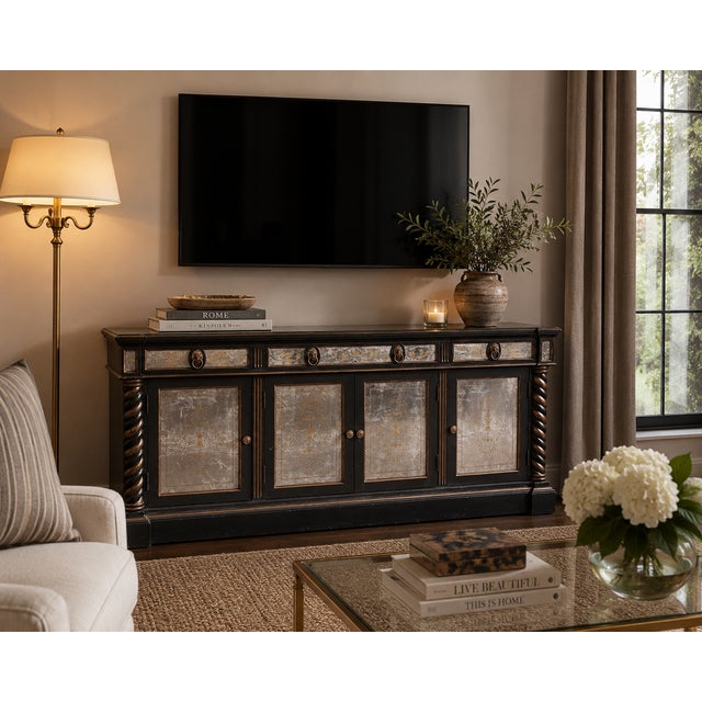 Elegant and architecturally bold credenza from the Lillian August collection for Drexel Heritage, blending Hollywood...