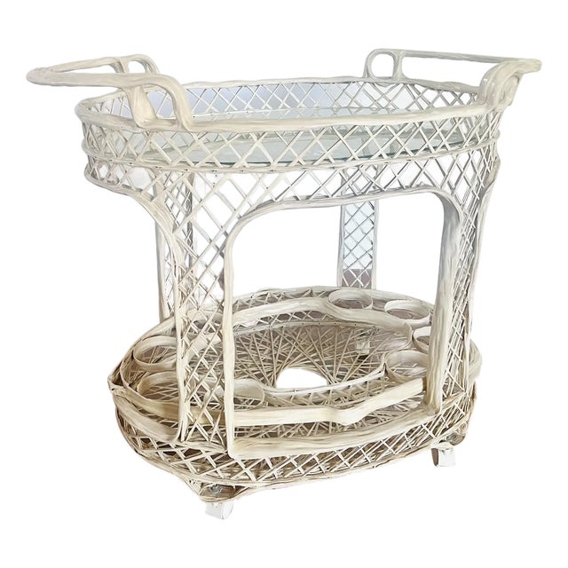 1970s Vintage Mid-Century Russell Woodard Spun Fiberglass Bar Cart For Sale