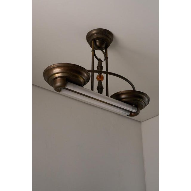 Art Deco Double Fluorescent Ceiling Fixture in Patinated Bronze, 1930 For Sale - Image 10 of 12
