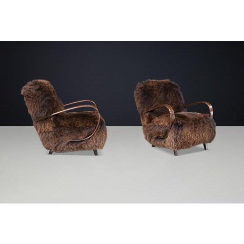 Dutch Lounge Chairs in Dark Sheepskin from Jindřich Halabala, 1940s, Set of 2 For Sale - Image 10 of 18
