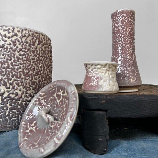 Japanese Tea Ceremony Set Shiso-Te Glaze, 1960s, Set of 3 For Sale - Image 12 of 17