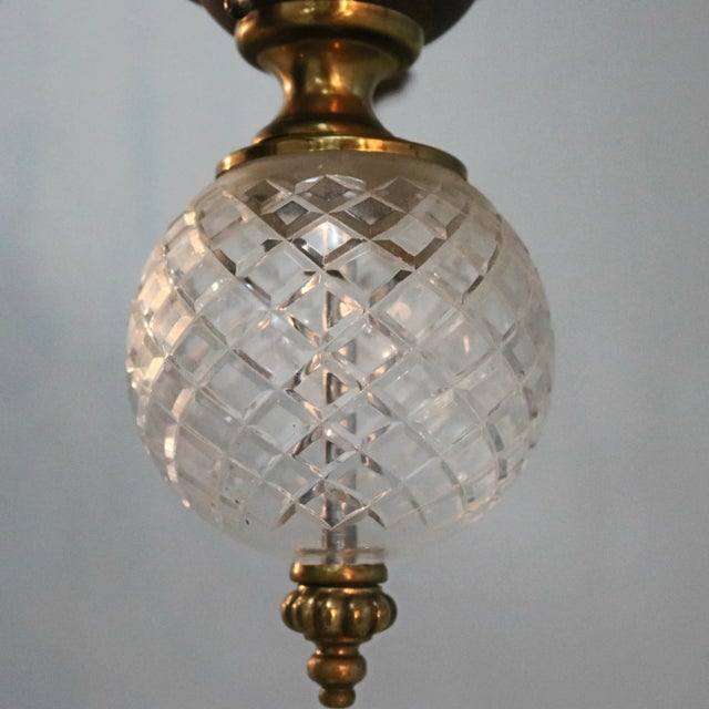 Vintage 20th Century French Nine-Light Tiered Brass and Crystal Chandelier For Sale - Image 4 of 13