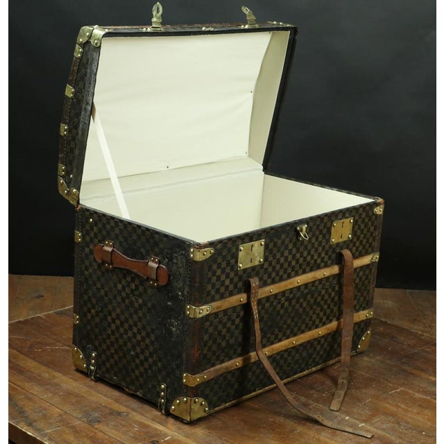 Damier Domed Trunk with Leather Straps, 1920s, in Very Good conditions. Designed 1920 to 1949
