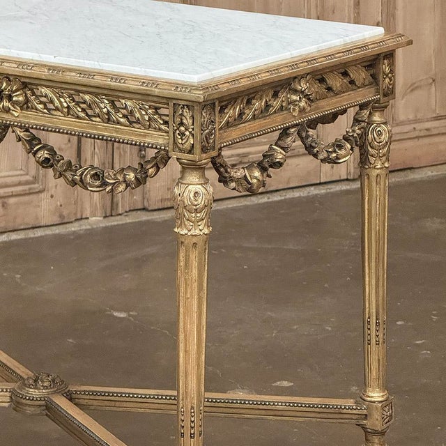 19th Century French Louis XVI Giltwood Center Table With Carrara Marble For Sale In Dallas - Image 6 of 12