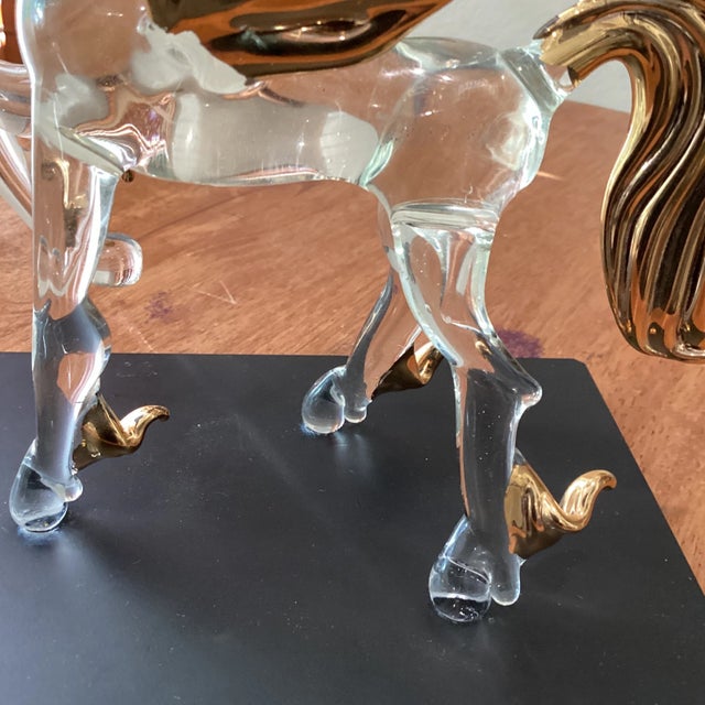 Off-white Late 20th Century Crystal and Gold Leafs With Base Murano Style Pegaso For Sale - Image 8 of 13