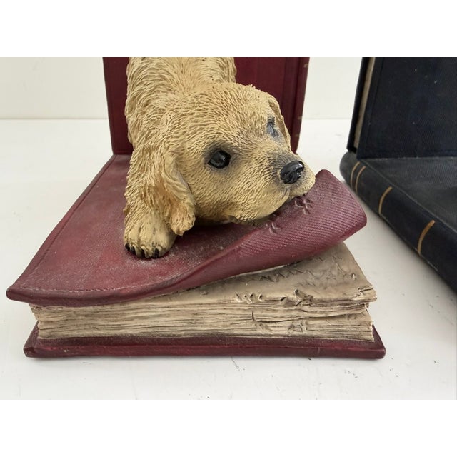 Vintage Golden Retriever Bookends – Heavy Resin Figural Dog Pair For Sale - Image 9 of 13