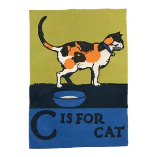 1920s, C Is for Cat Print, Original Vintage Children’s Print, Lithograph, ABCs For Sale
