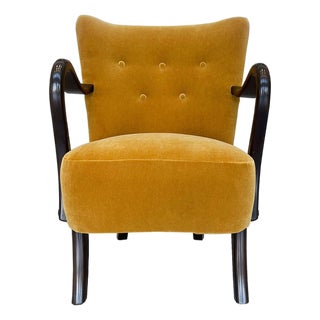Alfred Christensen Danish Modern Wingback Armchair in Dedar Mohair For Sale