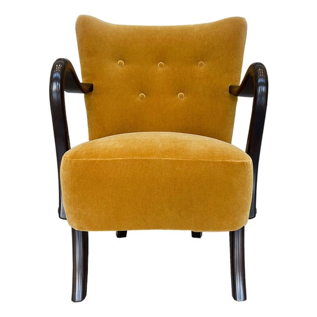 Alfred Christensen Danish Modern Wingback Armchair in Dedar Mohair For Sale