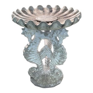 Vintage Three Seahorses Birdbath Concrete For Sale