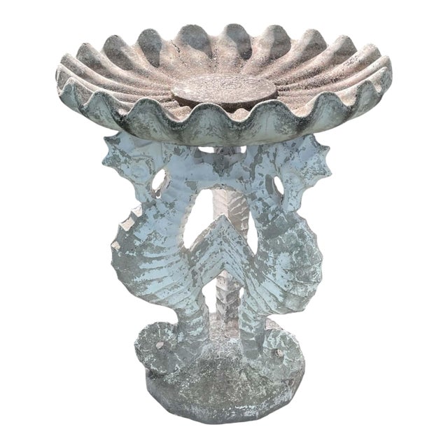 Vintage Three Seahorses Birdbath Concrete For Sale