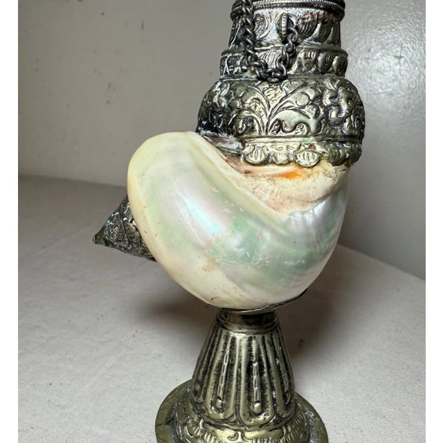 Antique Anglo Indian Tooled Silver Metal Mounted Nautilus Shell Lidded Cup Box For Sale - Image 11 of 13