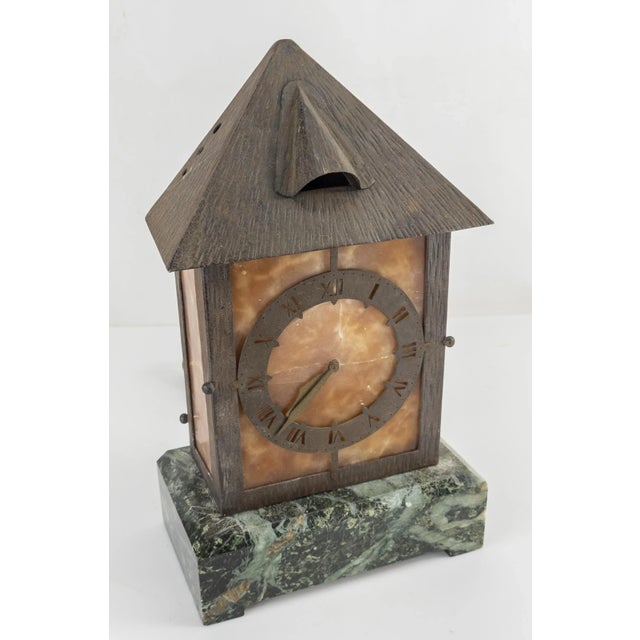 American Arts & Crafts Alabaster and Marble Mantel Clock For Sale - Image 13 of 13
