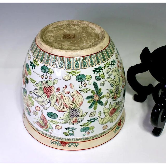 Large Chinese Porcelain Lotus Pond White Enamelled Planter / Jardiniere, Goldfish, Ducks and Flowers (Republic Period) For Sale - Image 14 of 15