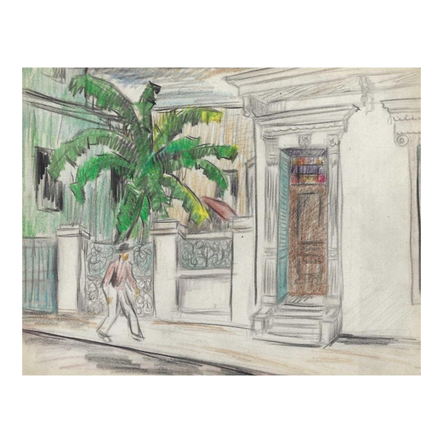 1940s Grace Spongberg French Quarter Streetscene Drawing For Sale