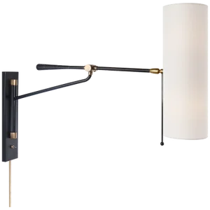 AERIN for Visual Comfort Signature Frankfort Articulating Wall Light in Black & Hand-Rubbed Antique Brass Accents with Linen Shade