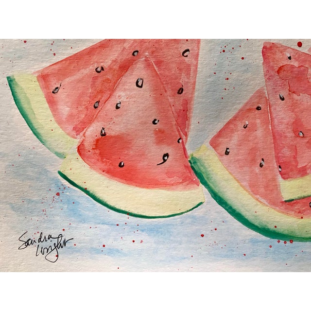 Transitional Watermelon Sky Watercolor Painting by Sandra Wright For Sale - Image 3 of 3