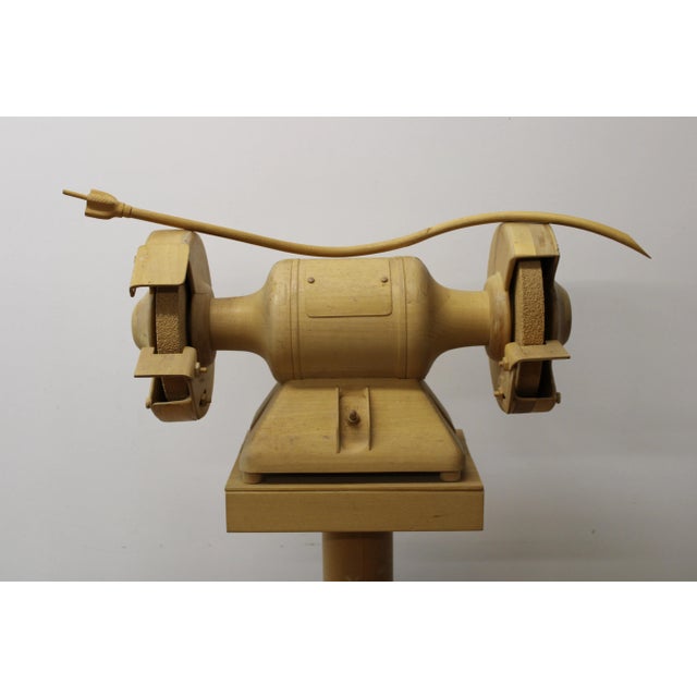 C. 20th Century Carved pine wood sculpture of a Industrial machine / power tool by sculptor Allen Adams.