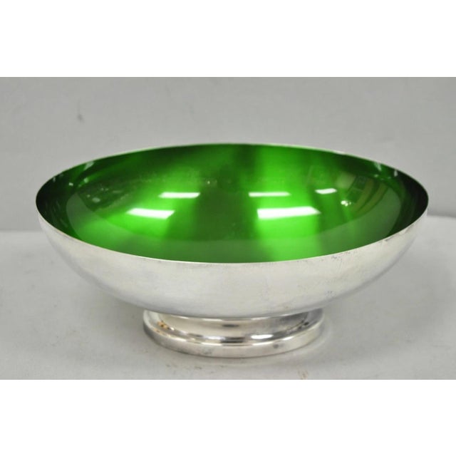 Modern Vintage Wallace 9100 Modern Green Enamel Silver Plated Oval Serving Fruit Bowl For Sale - Image 3 of 9