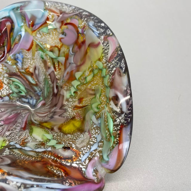 Multicolor Murano Glass Bowl Gold Flakes Shell Ashtray from Dino Martens, Italy, 1960s For Sale - Image 12 of 18