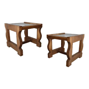 Vintage Pair of Rustic European Pine Craftsman Side Tables