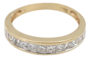 14k(585) Solid Yellow Gold Princess Cut Natural Diamond Band Ring, Size 8.5