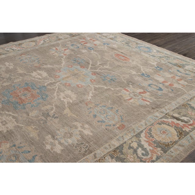 Modern Modern Light Brown Sultanabad Handmade Floral Wool Rug For Sale - Image 3 of 9
