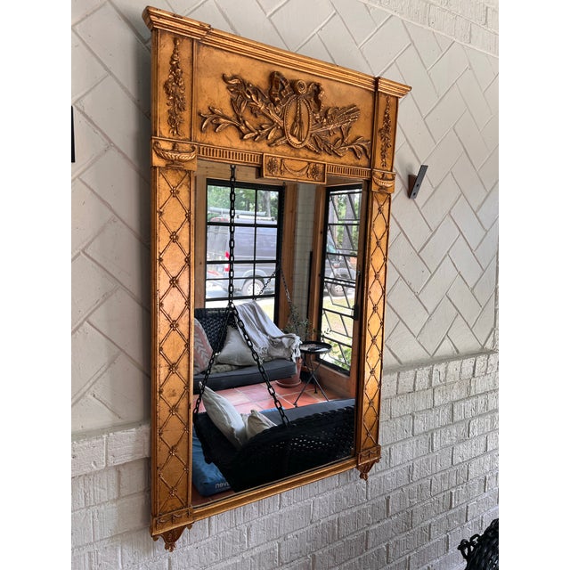 French Louis XVI Style Giltwood Trumeau Mirror 45” H X 27” W For Sale - Image 4 of 12