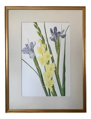 Vintage Original Watercolor Flowers Iris and Gladiolas Janet Delonga