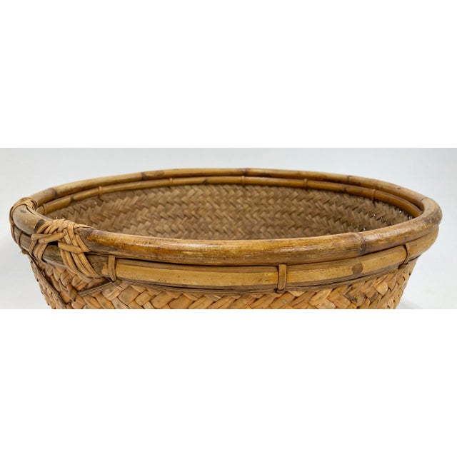 Brown Vintage Woven Basket With Scorched Rattan Frame For Sale - Image 8 of 11