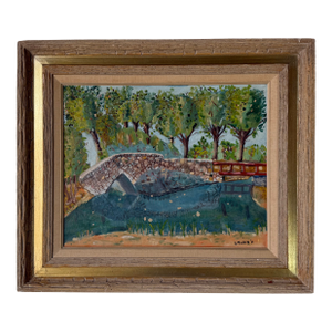 1960's I. Malvin Impressionist Landscape Oil Painting on Masonite Board - Framed
