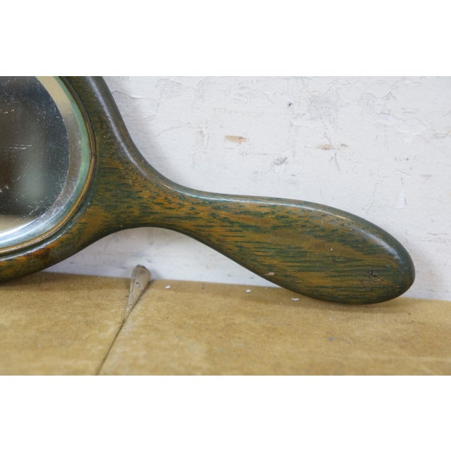 Brown Antique Victorian Beveled Oak Hand Held Vanity Mirror 11" For Sale - Image 8 of 11