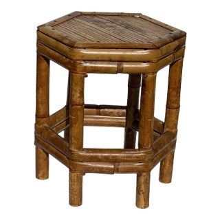 Vintage Faux Burnt Tortoise Shell Style Bamboo Riser Plant Stand For Sale