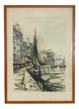 Jean Pierre Laurent, The Port of Honfleur, Lithograph, 1970s