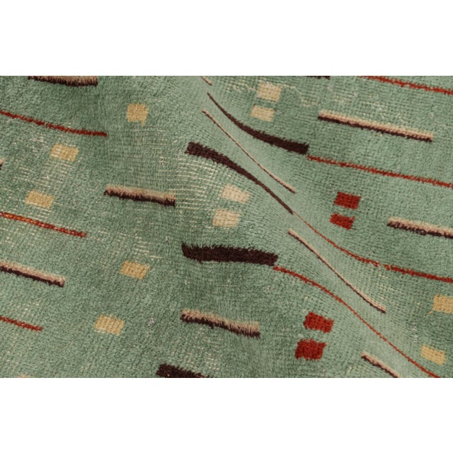 Textile Vintage Zeki Müren Rug in Celadon With Geometric Patterns, From Rug & Kilim For Sale - Image 7 of 8