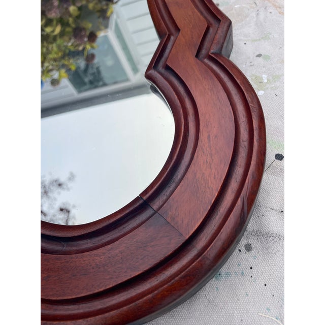 French Provincial Antique Traditional Mahogany Carved Scalloped Wall Mirror For Sale - Image 3 of 8