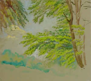Karl Teodor, Watercolor Landscape - Waterfall With Mountains in the Background