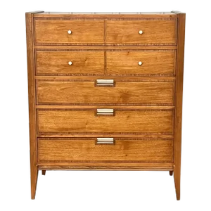 Vintage Mid Century Basic Witz Walnut 5 Drawer Highboy
