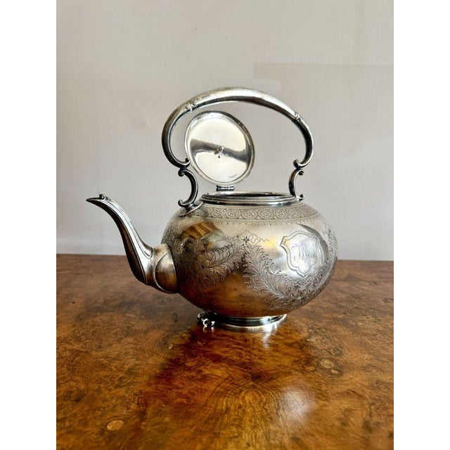 Antique Edwardian Silver-Plated Spirit Kettle on Stand, 1900, Set of 3 For Sale - Image 6 of 7