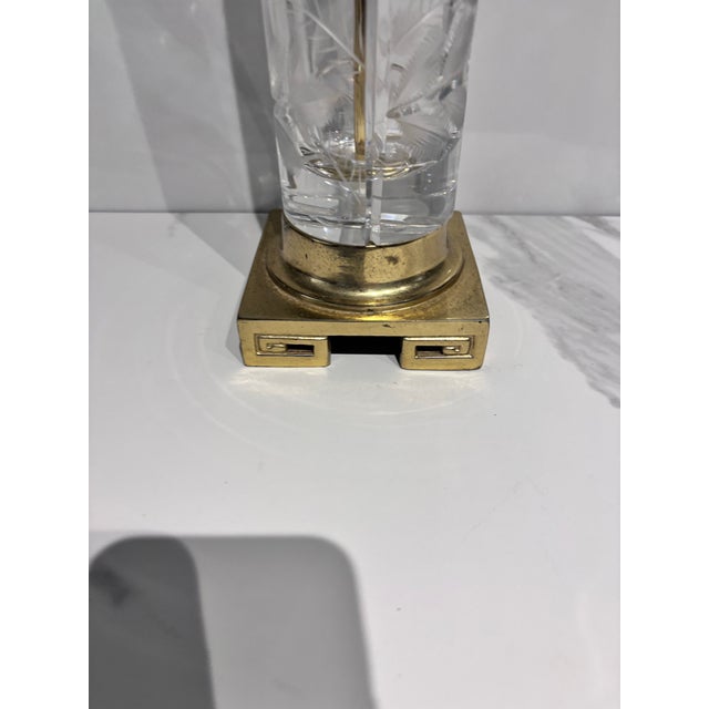 Vintage Dresden Victorian Cut Crystal Glass Flower Brass Table Lamps For Sale - Image 4 of 12