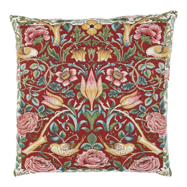 Tulip & Rose Red Tapestry Cushion With Feather Filler - 46 X 46cm For Sale