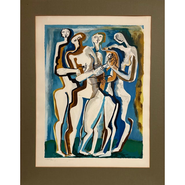 Printmaking Materials Ossip Zadkine, Large Cubist Modernist Color French Lithograph Zadkine Figures La Famille, 1960 For Sale - Image 7 of 8