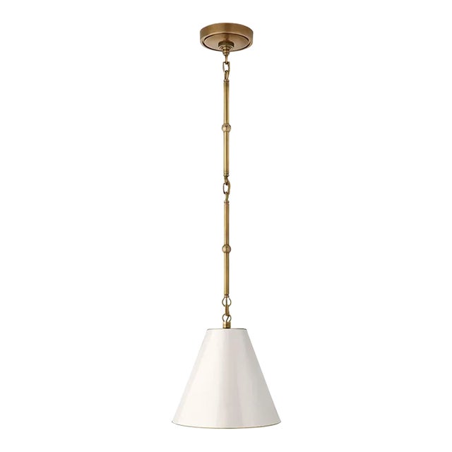 Thomas O'Brien for Visual Comfort Signature Goodman Petite Hanging Shade in Hand-Rubbed Antique Brass with Antique White Shade For Sale
