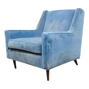 Mid 20th Century Vintage Mid Century Modern Walnut Frame Blue Club Lounge Chair After Paul McCobb