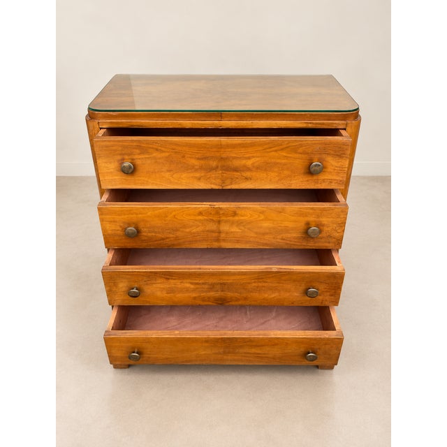 Industrial Vintage Art Deco Walnut Chest of Drawers, 1950s For Sale - Image 3 of 11